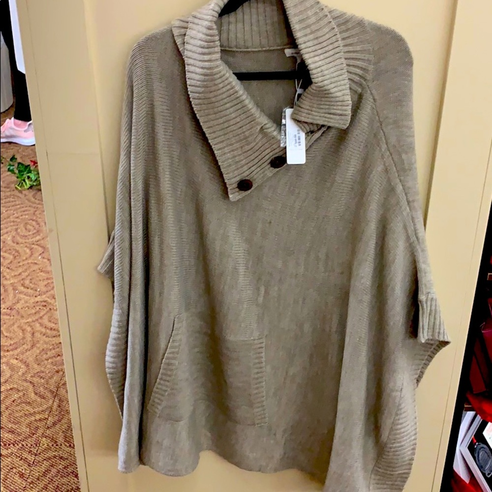 Beige cowl neck poncho